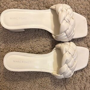 Marc Fisher White Braided Block Heel Sandals